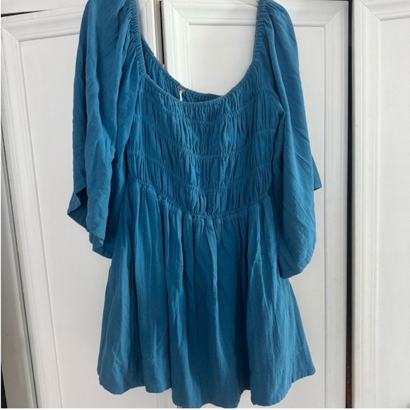 Free People Sunnier With You Mini Dress Blue Smocked Boho Cottagecore Small - Picture 2 of 7
